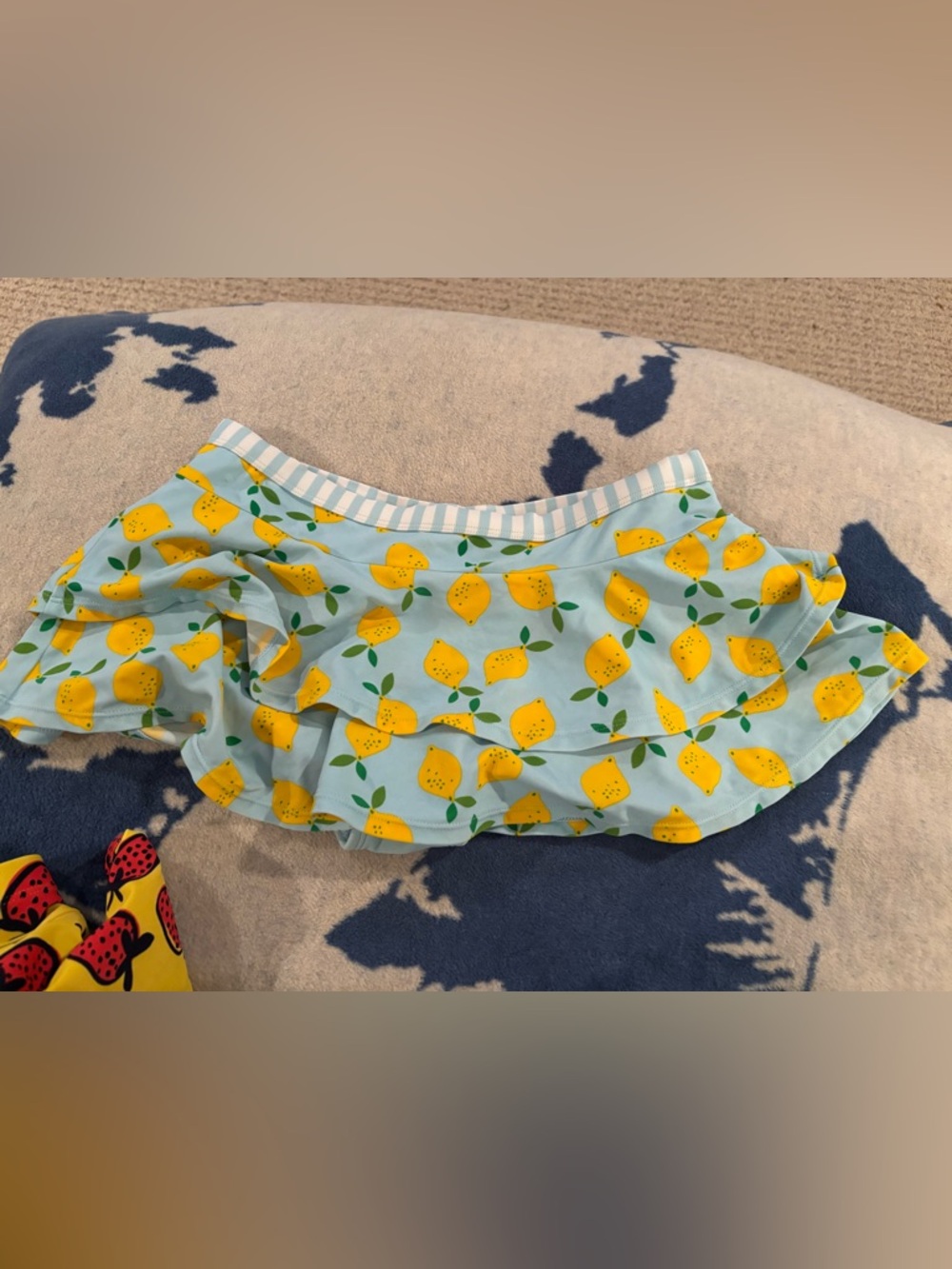 Hanna Andersson Light Blue Lemon Print Ruffle swim skirt